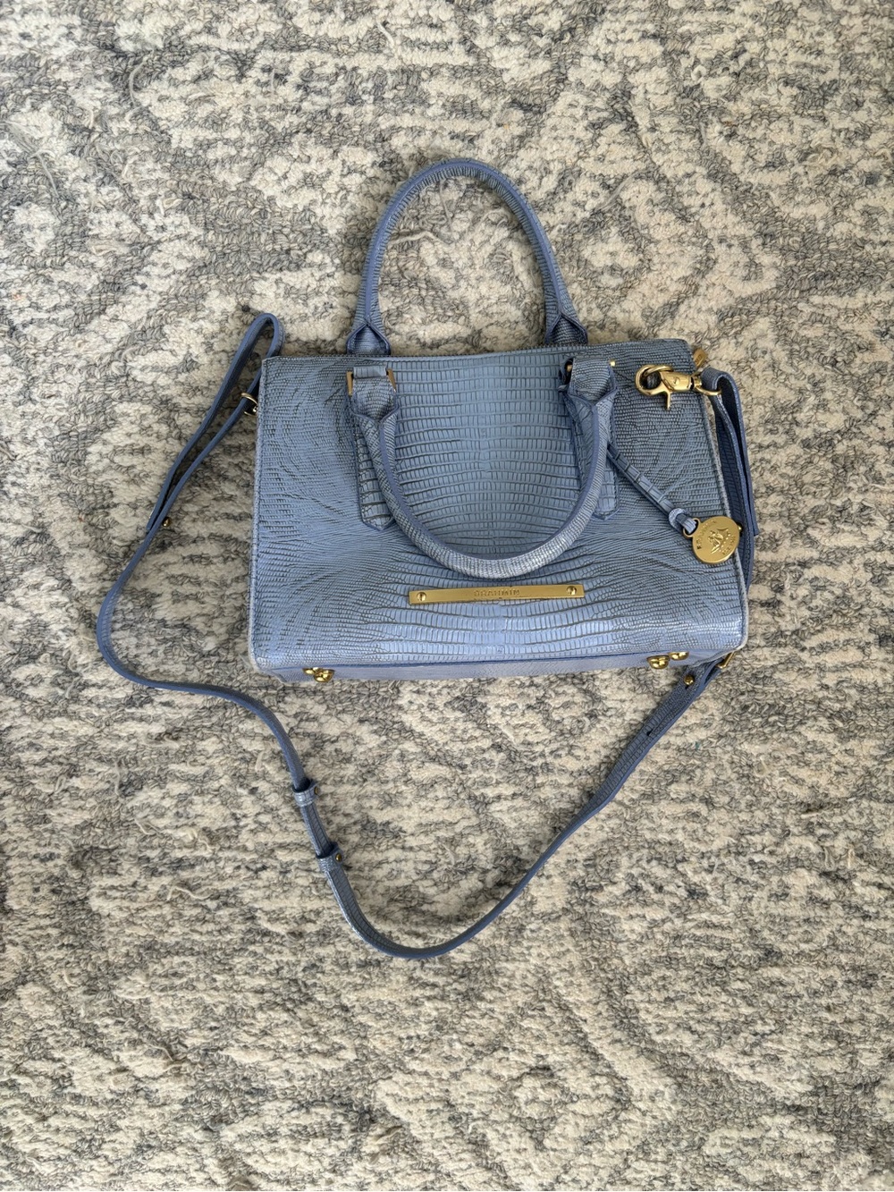 Brahmin Periwinkle Textured Crossbody Satchel with Gold Hardware
